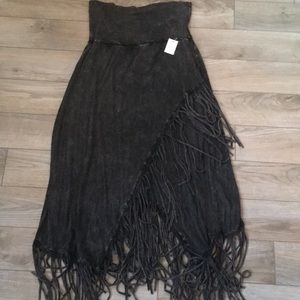 Black/grey wash fringe skirt